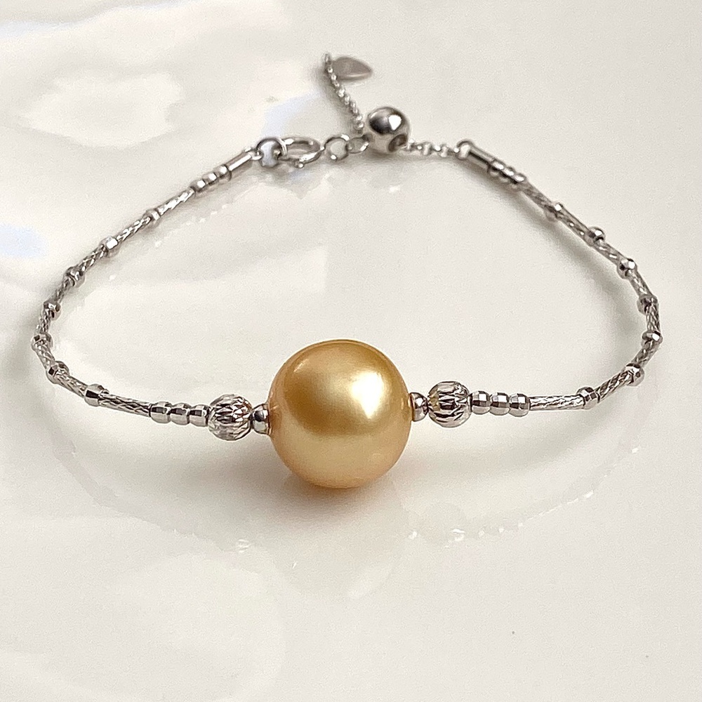 B156-Premium 12.7 Gold South Sea Pearl S925 Bracelet